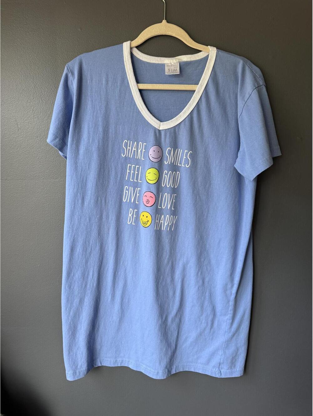 The Good Night Shirt Blue V-Neck Sleep Shirt Size S/M